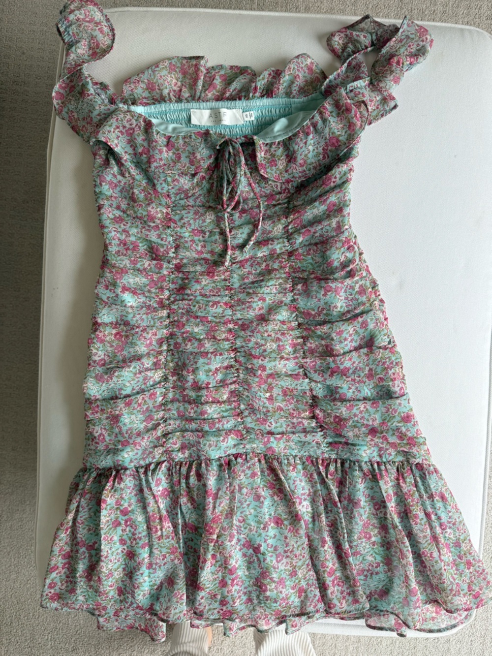 Astr Floral Ruched Midi Dress in Pink & Mint - Picture 5 of 10